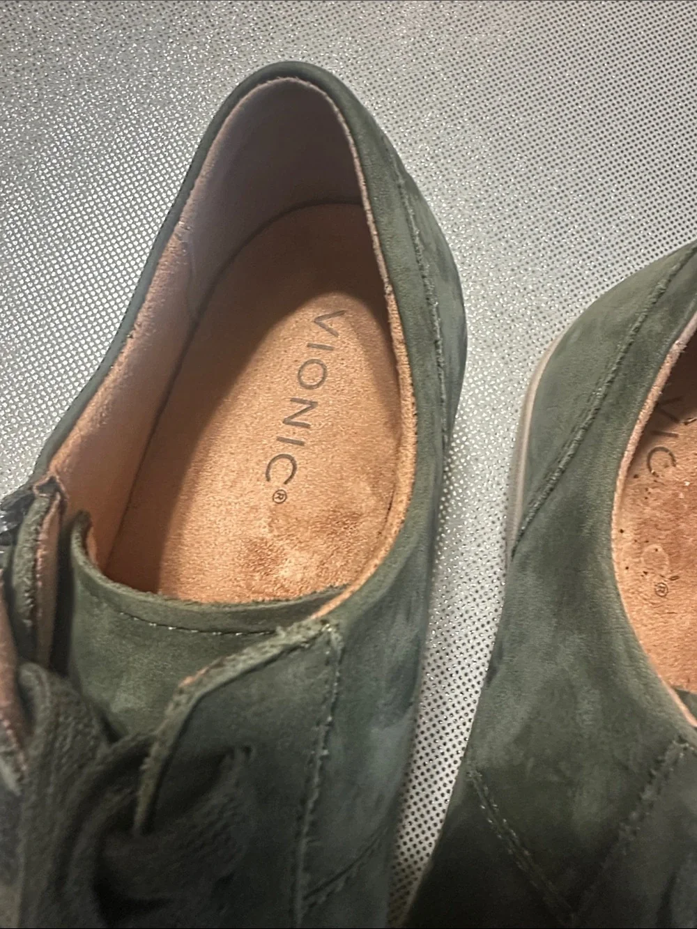 Vionic Women’s Suede Lace-Up Sneakers in Dark Green with Side Zipper